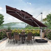 Turquoise intelligent résistant au vent mural piscine extérieure patio plage led lumière parapluie tissu robuste moderne