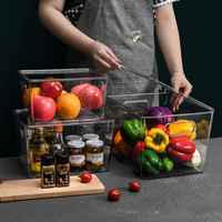 Ensemble de boîtes de rangement pliables en plastique transparent écologiques empilables pour réfrigérateur de cuisine rectangulaire, vente en gros d'usine, avec couvercle