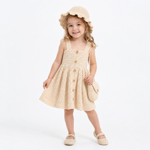 Abito in Maglia Senza Maniche <span class=keywords><strong>per</strong></span> Bambine, Stile Vintage con Collo Quadrato, Bottoni Decorativi in Legno, Vestito Casual in Maglia <span class=keywords><strong>per</strong></span> Ragazze - Product Image 3