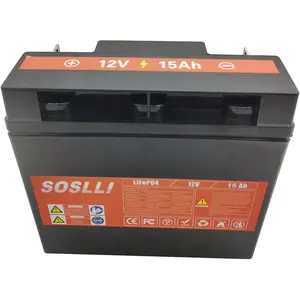 Soslli 12V 15A 충전식 LFP 배터리 팩 저장 에너지 배터리 납산 교체 배터리