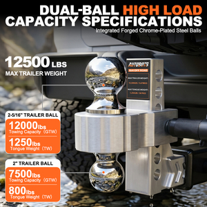 Attelage de <span class=keywords><strong>remorque</strong></span> réglable en aluminium robuste AUTOBOTS avec verrous à clé et double boule pour récepteur de 2 pouces - Product Image 2