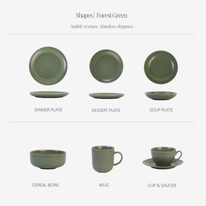 Service de table en céramique en grès vert forêt avec texture de bordure perlée, couleur unie, vaisselle moderne pour un usage quotidien - Product Image 6