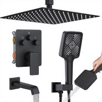 Ensemble de robinetterie de douche pour baignoire avec vanne d'équilibrage de pression, fixation au plafond noir mat 12 pouces, pommeau de douche carré à 1 poignée, sans barre coulissante