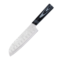 Santoku koksmes restaurant professionele keukenlijn voorbereidingswerk vlees groente scherp snijgereedschap station dagelijks gebruik