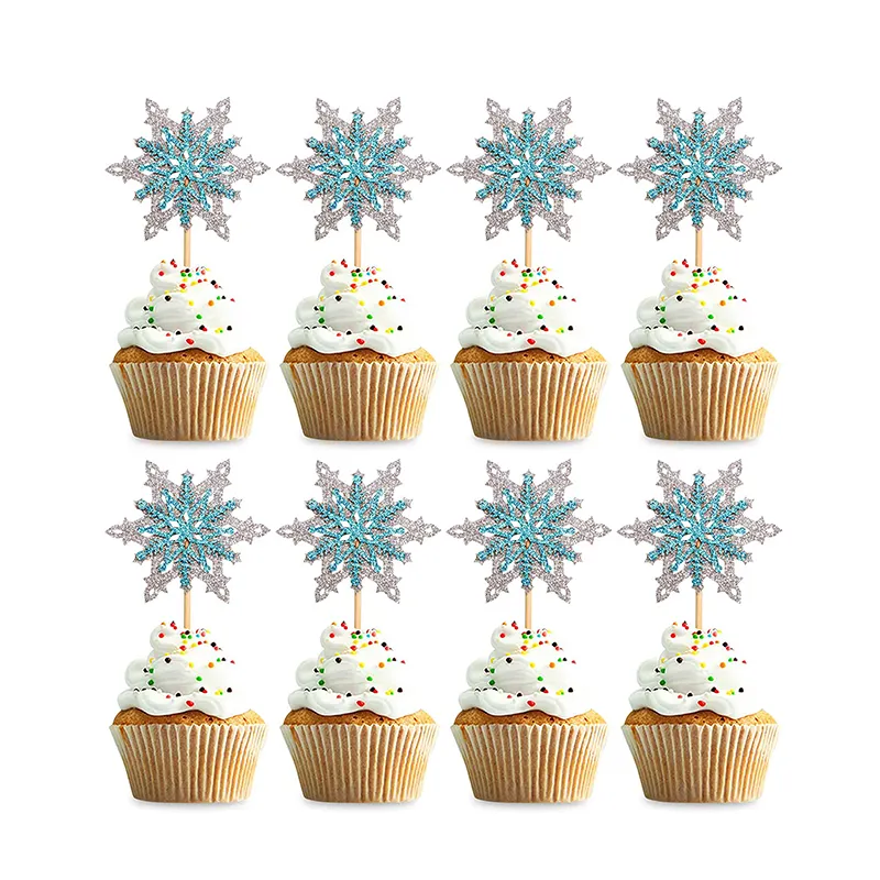 Glitter Snowflake Cocktail Sticks Cupcake Toppers Weihnachten benutzer definierte Druck Zahnstocher Flagge