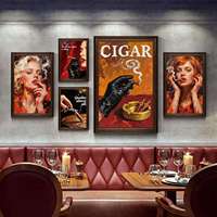 Peinture murale moderne, tableau décoratif encadré sur toile, style rétro, pour bar à cigares, bistro, restaurant, boîte de nuit, murale