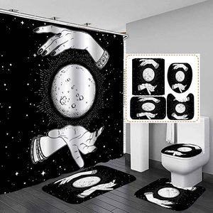 Celestial Glitter Sun Moon Phase Hippie Boho Astrologie Badezimmer 4PCS Zodiac Const ellation Dusch vorhang Set - Product Image 2