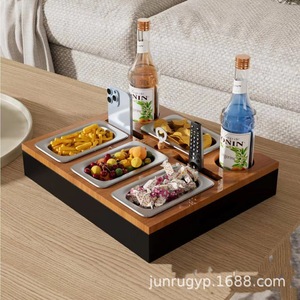 Solid Wood Snack Tray With Compartments For Fruit Drinks And <b>Phone</b> <b>Holder</b> <b>Desktop</b> Organizer For Living Room Or Hotel Use - Product Image 5