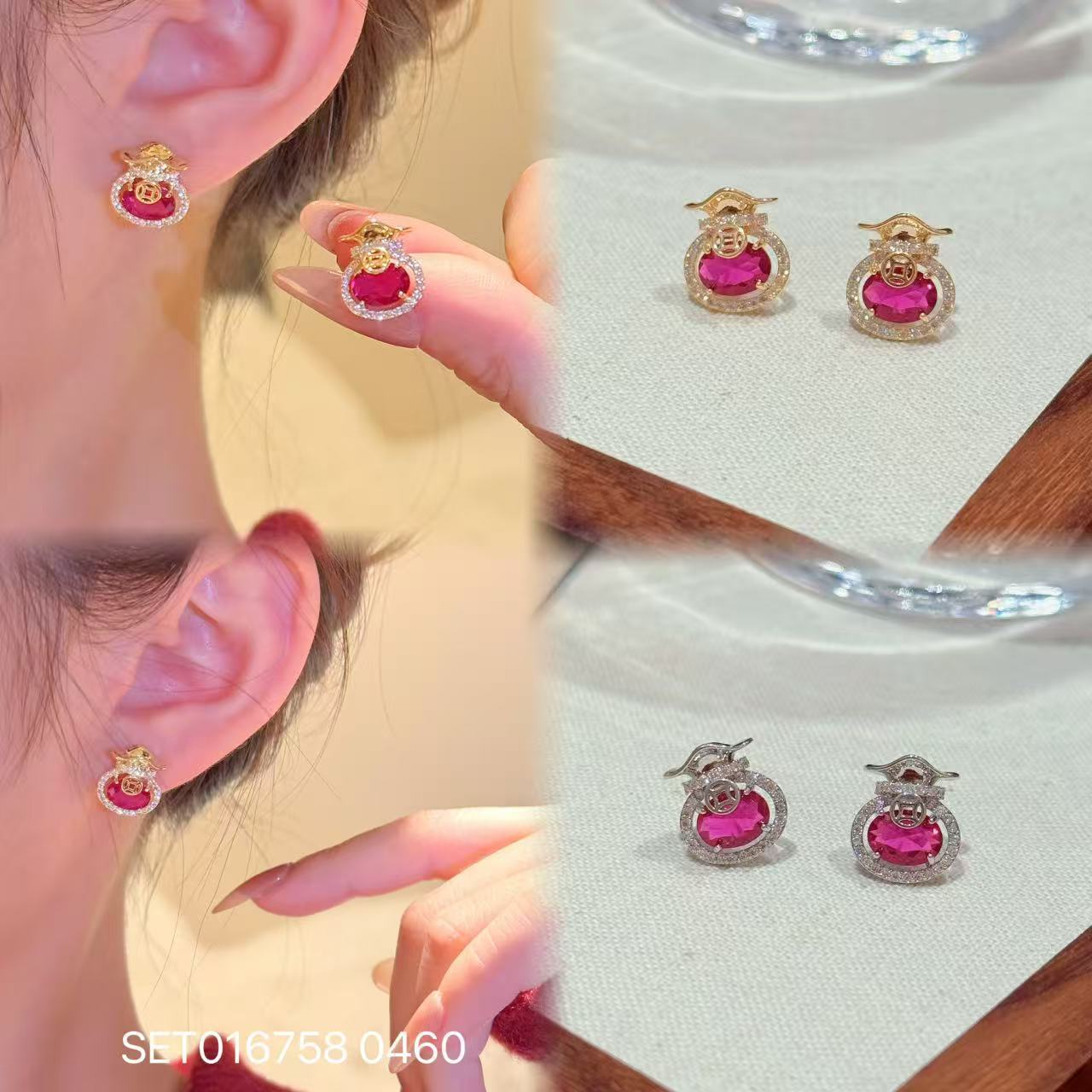 Lucky bag earrings in silver