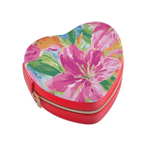 Étui à bijoux en cuir PU portable avec logo personnalisé, motif floral hawaïen, petit organisateur de voyage, forme de cœur rouge - Product Image 2