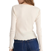 Cardigan côtelé 100 % coton pour femme, col en V, coupe ajustée, bord festonné, boutonné, style chic français, pull court en maille douce, vente en gros sur mesure