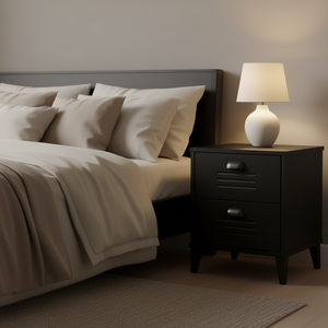 Table de chevet VIKEN en bois d'ingénierie noir, 2 tiroirs, mobilier de chambre moderne - Product Image 2