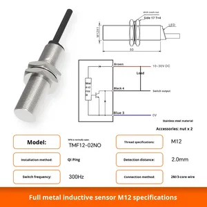 Akusense TMF12-02NO Độ chính xác cao đầy đủ kim loại Cảm biến tiệm cận cảm ứng thép không gỉ M12 NPN đầu ra IP67 5-16mm phát hiện - Product Image 6