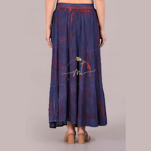 Womens Flared Maxi <b>Skirt</b> Mid Rise <b>Elastic</b> Waist Drawstring Breathable Natural Fabric Hand Brush Printed Casual Wear A-Line - Product Image 2