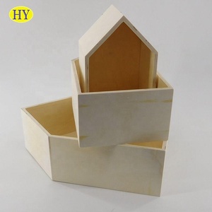 Décoration De la <span class=keywords><strong>maison</strong></span> En Bois Inachevé <span class=keywords><strong>Maison</strong></span> <span class=keywords><strong>Forme</strong></span> Étagère Murale - Product Image 2
