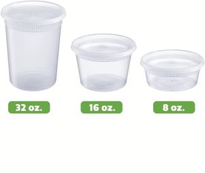 Combo 8 16 + 32 Oz Plastic Cups Deli Food Storage <b>Containers</b> <b>With</b> Airtight <b>Lids</b> - Product Image 3