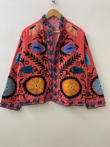 Algodón Suzani bordado corto Floral chaqueta indio Suzani estilo bohemio algodón Chaqueta corta ropa de mujer prendas de vestir exteriores - Product Image 4