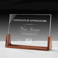 Trophées en verre clair simples Médailles Plaques Trophée Plaque de récompense en cristal avec base en bois Gravé au laser Thème de la fée