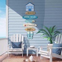 Décoration murale en bois à suspendre sur le thème de la plage, design Art Déco, art mural océanique, décoration côtière, planche de surf, décorations extérieures pour chambre et porte