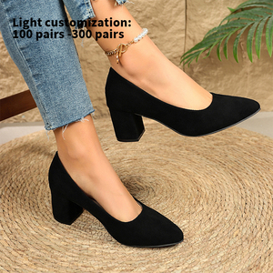 Nouvelle conception de chaussures à talons hauts sexy pour <span class=keywords><strong>femme</strong></span>, luxe, bout rond fin, dessus <span class=keywords><strong>en</strong></span> daim synthétique, talon carré épais K9939 - Product Image 1