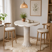 Table Bistro Moderne en Travertin Bio avec Plateau Colonne Cannelée, Style Japandi, pour Coin Café, Décoration de Villa, Meuble de Salon