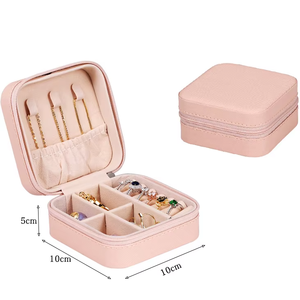 Portable PU Leather Travel Jewelry Case With Zipper Closure And Multi Compartments For Earrings Necklaces And <b>Rings</b> - Product Image 1