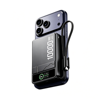 Batterie externe portable magnétique 3-en-1 pour voyage en extérieur, haute capacité 5000/10000mAh, 22.5W PD Type-C, sans fil, avec support pliable