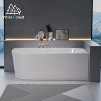 Baignoire d'angle autoportante WhiteForest Slim Rim asymétrique à rebord large, avec bain à remous, pour pose à gauche ou à droite, en acrylique de haute qualité