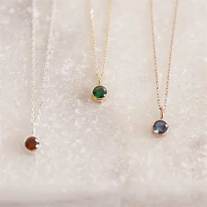 Minimalist stainless steel chain cubic zircon pendant shiny colorful gemstone cz stone necklace tarnish free women jewelry