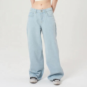 Fabricantes de ropa personalizada, fabricante de China, pantalones vaqueros holgados de cintura alta para mujer de pierna ancha con bolsillo para mujer - Product Image 2