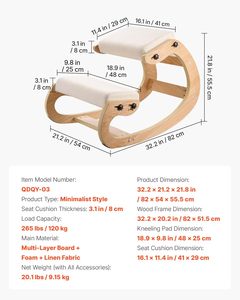 <span class=keywords><strong>Chaise</strong></span> ergonomique contemporaine à genouillères, structure en bois massif, hauteur réglable, coussins en mousse épaisse, sans accoudoirs, soulagement de la douleur, pour le <span class=keywords><strong>bureau</strong></span> - Product Image 3