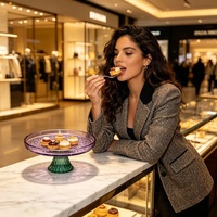 Bol à fruits en verre gaufré sans plomb, sur pied, de luxe, rond, pour servir des gâteaux, idéal pour les cafés et les restaurants, directement de l'usine
