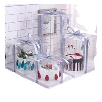 Vente directe d'usine, boîte à gâteau carrée transparente, boîte à gâteau en PET transparente, emballage pour gâteaux d'anniversaire et de mariage avec ruban