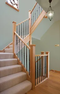 Escalera Rústica para Cabaña <span class=keywords><strong>de</strong></span> Madera TL, Peldaños <span class=keywords><strong>de</strong></span> Madera <span class=keywords><strong>de</strong></span> Pino Natural, Barandillas <span class=keywords><strong>de</strong></span> Hierro Negro, Escalera Estilo Rústico para Cabaña <span class=keywords><strong>de</strong></span> Madera - Product Image 3