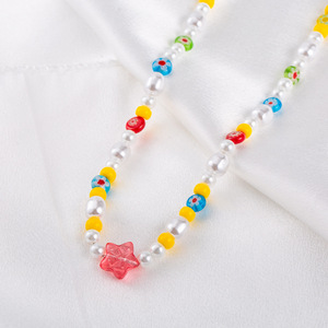 yunnique Japanese Korean Style <b>Sweet</b> Bohemian Imitation Pearl Beaded Necklace With <b>Flower</b> Pattern For Men And Women - Product Image 4
