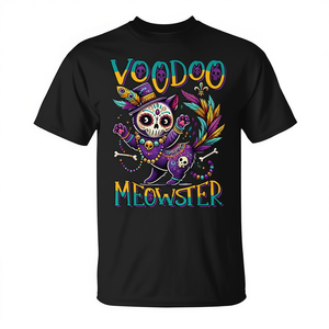 T-shirt Mardi Gras Cat Voodoo Meowster per gli amanti dei gatti, design divertente con gioco di parole - Product Image 2
