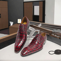 Chaussures habillées de luxe rouges pour hommes en cuir véritable à lacets, style Derby, pour occasions sociales, affaires, mariages, soirées, automne, respirantes, rehaussantes