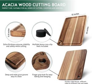Planche à découper en <span class=keywords><strong>bois</strong></span> d'acacia de 18 x 12 pouces - Planche de <span class=keywords><strong>boucher</strong></span> avec rainure pour les jus et <span class=keywords><strong>trou</strong></span> de suspension pour la viande, le fromage et la découpe - Product Image 3