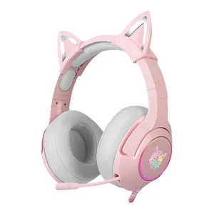 ONIKUMA K9粉红色HiFi 3.5毫米有线游戏猫耳朵耳机，带麦克风用于电脑