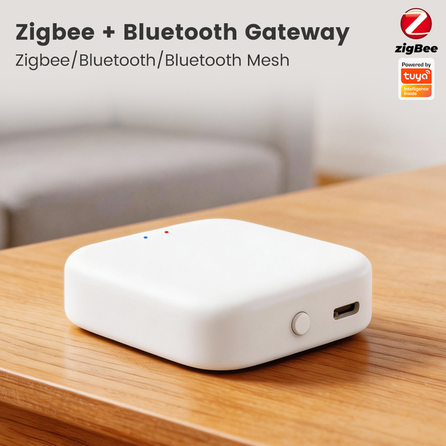 Tuya Zigbee 3.0 Mesh Smart Home Gateway Hub Dual Protocol 128+50 Devices Support Local Automation App Control White