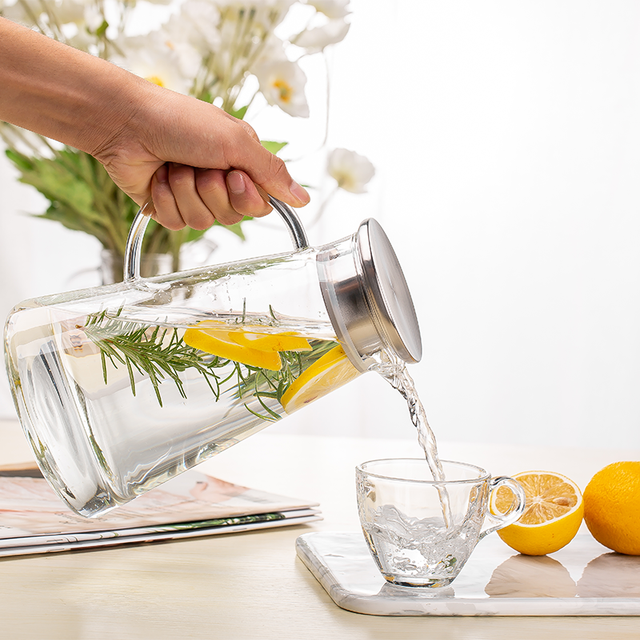 1800ml 60.9oz DELI Borosilicate Custom Teapot Bottles Blown Water Glass Pitcher with Stainless Steel Lid