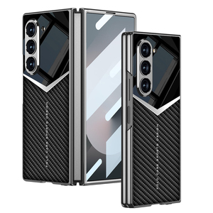 Funda de teléfono de cuero de lujo para Galaxy Z Fold 6 Block Galvanizado Liso Hecho PU cuero Jazz fibra de carbono - Product Image 1