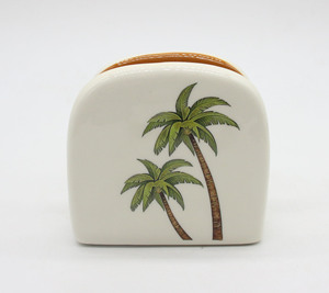 <span class=keywords><strong>Assiette</strong></span> <span class=keywords><strong>carrée</strong></span> en céramique avec imprimé palmier, base blanche, bord brun, style tropical, vaisselle pour servir les aliments à la maison - Product Image 4