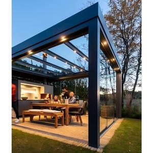 Pergola motorisée d'extérieur en aluminium avec revêtement en poudre, kit de pergola avec éclairage LED pour abri de voiture, <span class=keywords><strong>garage</strong></span> et décoration extérieure - Product Image 3