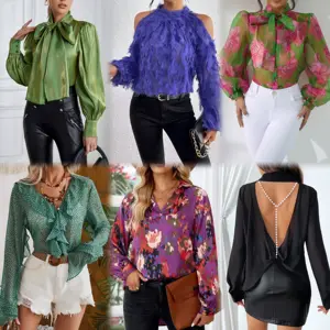 Women Floral Print Chiffon Blouse Silk Women White Shirt Women Long Sleeve Shirts Blouse Office Lady Satin Silk Blouse Tops