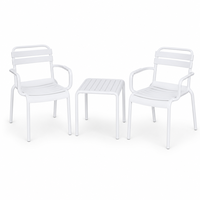 Ensemble de table et chaises d'extérieur 3 pièces en plastique à lattes, résistant aux intempéries, populaire pour balcon, cour, véranda, jardin, terrasse