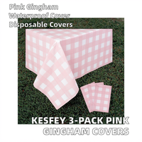 Lot de 3 nappes à carreaux gingham rose et blanc 54x108 pouces, imperméables, jetables, en plastique, pour fête d'anniversaire