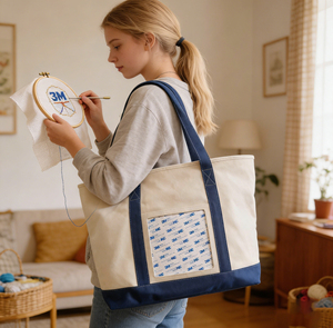 6*6 Inch Insert Needlepoint Project <strong>Bag</strong> Work in Progress Waterproof Canvas <strong>Navy</strong> Tote Handbag Canvas Self-Finishing Boat Tote <strong>Bag</strong> - Product Image 1