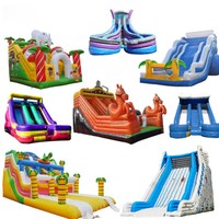 Toboggan aquatique gonflable bleu ODM de grande capacité, résistant à l'eau, à double piste, avec grande piscine, vente en gros OEM