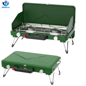 Réchaud à <span class=keywords><strong>gaz</strong></span> de <span class=keywords><strong>camping</strong></span> extérieur double brûleur pratique, nouveau style barbecue à cassette avec combustible butane, ustensiles inclus, choix de couleur - Product Image 1